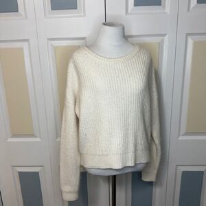 Autumn Cashmere Cream Ribbed Knit Cropped Sweater Size S